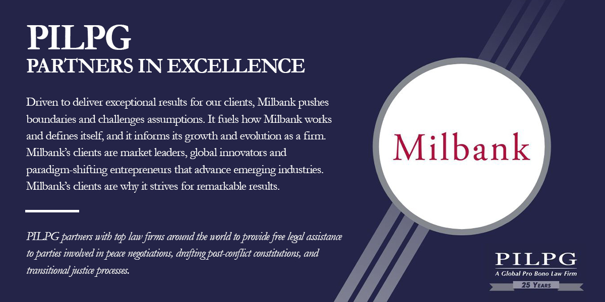 Milbank Recognized as Pro Bono Leader by Public International Law & Policy Group